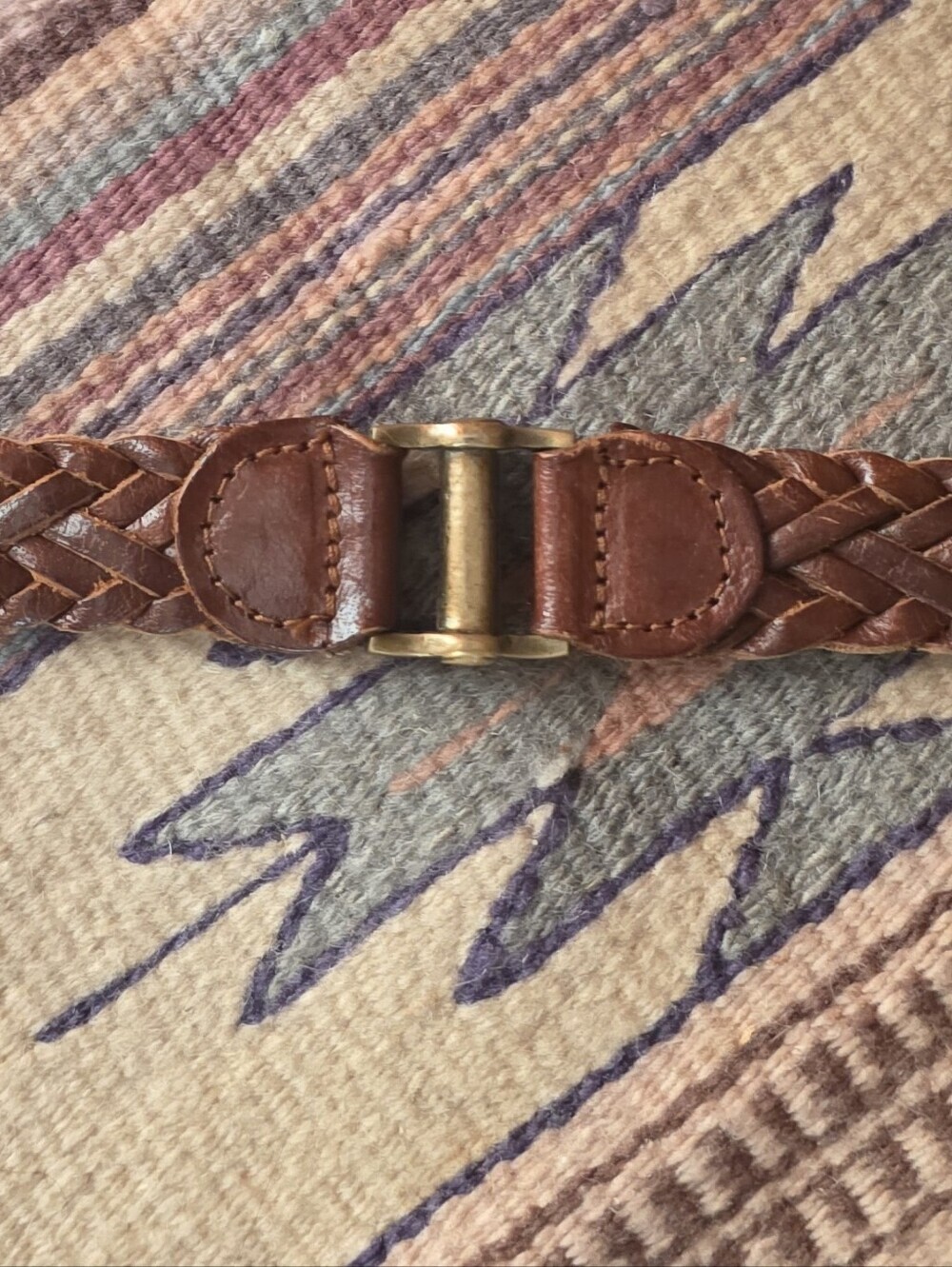 VTG Boho Braided Brown Leather Belt Brass Buckle Unbranded - Picture 7 of 10